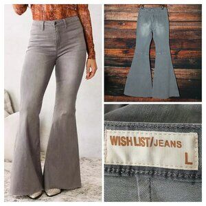 Wishlist Jeans Size L High Rise Super Flare Bell Bottom Gray Denim Stretch